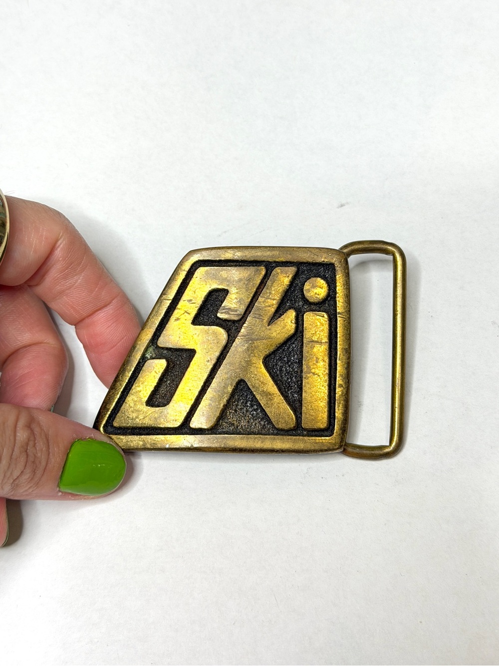 Vintage 'Ski' Solid Brass Belt Buckle